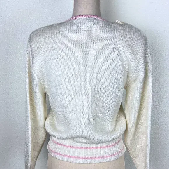 Vintage 80s Pastel Knit Sweater M – Whimsigoth Coquette Cottagecore Halloween - Picture 5 of 8